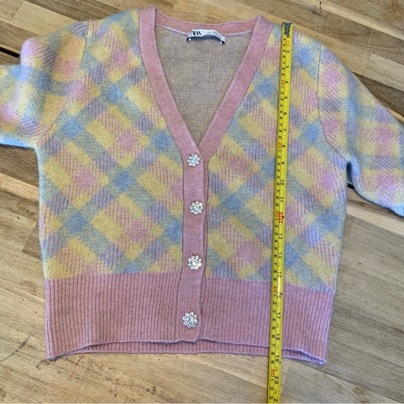 Zara Pink & Yellow Argyle Cardigan S - Picture 4 of 8